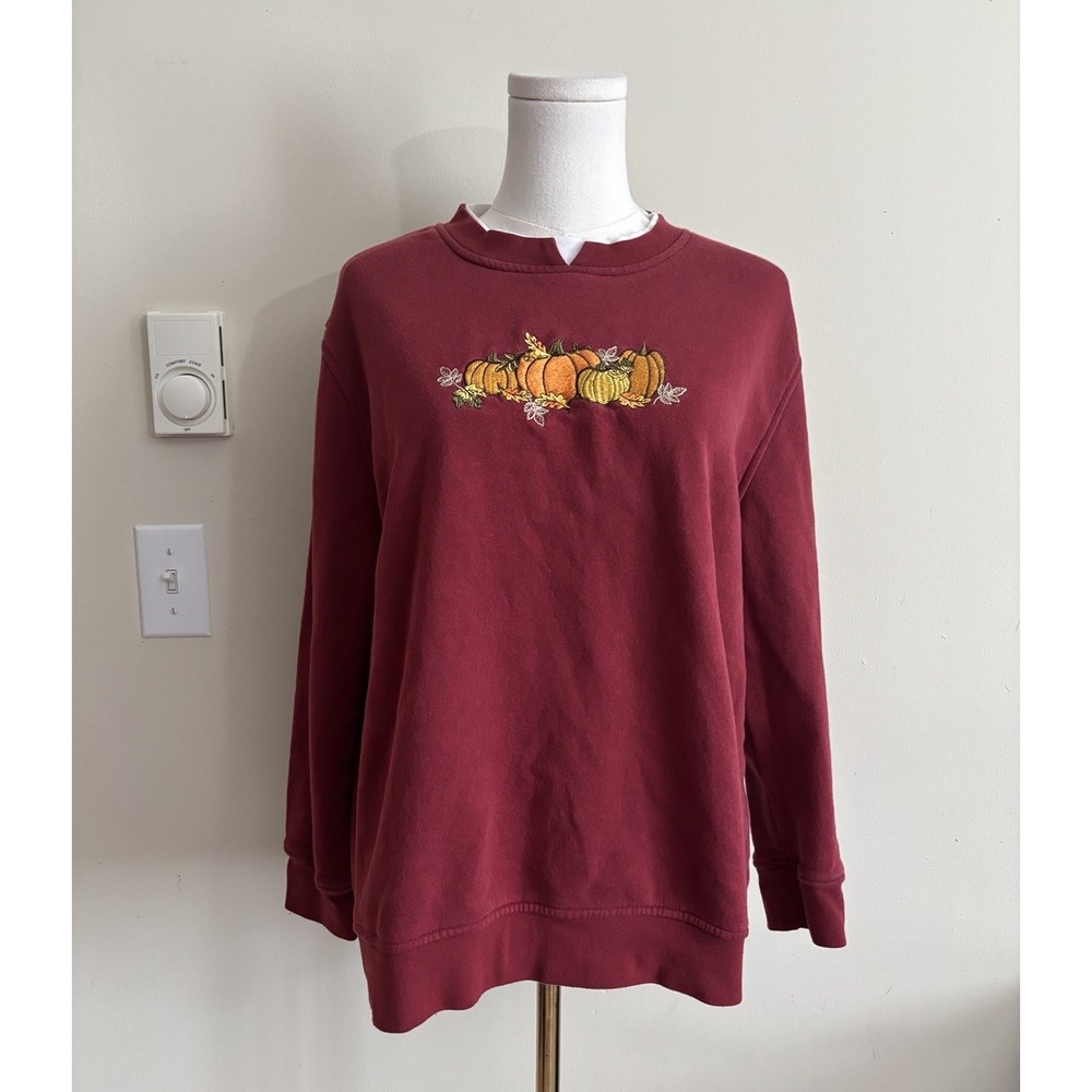 Vintage Grandmacore Autumn Fall Sweatshirt Womens Medium Pumpkin 90s Y2K Cotton
